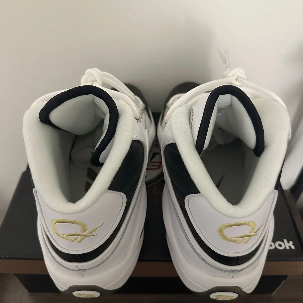 Reebok Question Mid White Black Gold Sz 12 Iverson Saints Colorado MU Tiger